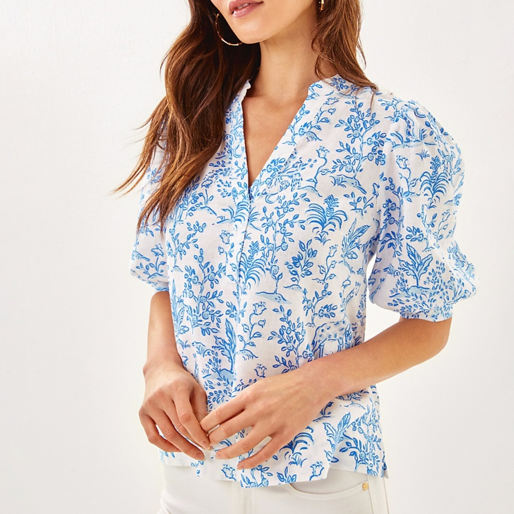 Lilly Pulitzer Blue and White Floral Blouse